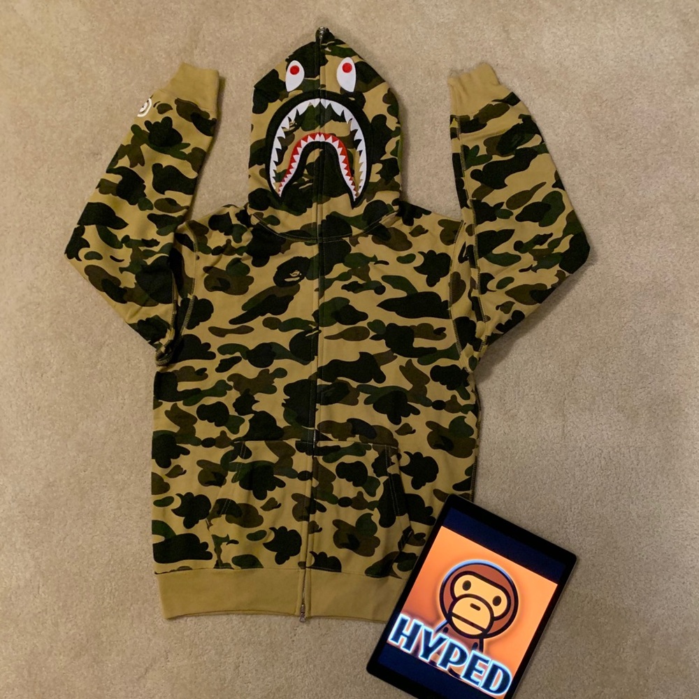 Bape Yellow OG Camo Shark Hoodie Zip-Up